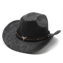 American Style Top Hat Western Cowboy Hat Jazz Hat Leather Texture Felt Hat Men And Women M（56-59cm）