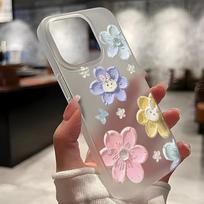 Mobiliųjų telefonų dėklai, skirti iPhone 11 13 15 Pro Max 12 14 Pro Max Case iPhone 16 15 Plus 13 Pro 12 Matinio tekstūros dažytos animacinės gėlės iPhone 11 balta