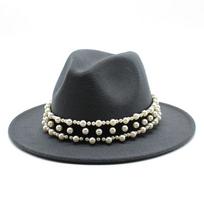 Jazz Hat, Pearl Top Hat, Female Trendy Men'S And Women'S Woolen Hat M（56-58cm） tamsiai pilka spalva