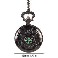 Vintage Pocket Watch Quartz Movement Hollow Out Dial Compass Men Pocket Watch with Chain Black black