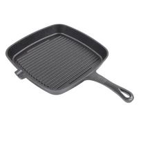 Cast Iron Grill Pan Ergonomic Long Handle Convenient Pour Spout Quadrate Grill Pan for Home Outdoor L black