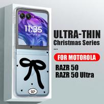 For Motorola Razr 50 40 Ultra Shockproof Bowknot Pattern 2PCS Foldable Transparent Hard Pc Slim Cover Motorola Razr 50 Ultra