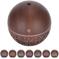 130ml Humidifier Aroma Air Diffuser Hollow Out USB 7 Color Light Low Noise Humidifier (Dark Wooden brown
