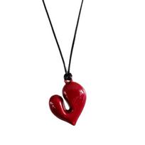 Adjustable Wax Cord Neck Jewelry Eye Catching Adjustable Neckchain Chic Heart Necklace for Youthful Fashionistas vyno raudonos spalvos