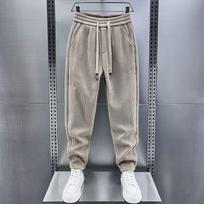 Men's Slim-Fit Velvet Striped Corduroy Sweatpants - Stylish, Loose, and Warm for Autumn and Winter M chaki