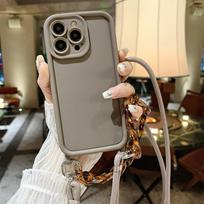 Luxury Marble Amber Wrist Strap Necklace Lanyard Case For iPhone 16 14 11 12 13 15 Pro Max X XS XR 7 8 Plus SE Soft Chain Cover For iPhone 16&Case & Strap chaki