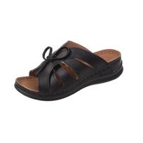 Rocking Line Bow Flat Bottom Hollow Solid Color Slippers Slope Heel Slippers Fish Mouth 35 juoda