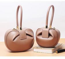 Genuine Leather Women's Wonton Bucket Handbag – Clutch, Shoulder Bag, Small Round Crossbody