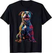 Dog Tattoos Pitbull Tattooed Colorful Funny T Shirt XL