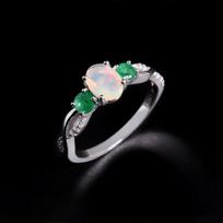 Kilnios elegancijos spalio ir gegužės mėnesio gimimo akmuo – natūralus opalas su žaliu smaragdu, žiedas su 925 prabos sidabru, papuošalas moterims. US RING SIZE:6# įvairiaspalvis