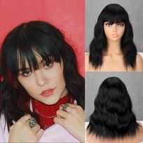 MISS WIG Synthetic Short Wave Curly Wig Middle Length Natural Hair Extension Heat Resistant Fiber Wigs With Bangs For Women Party Wig 30CM