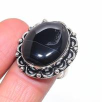 Juostuotasis agatas Rankų darbo 925 svarų sterlingų sidabro žiedas Dydis 8.5 w6u08 black