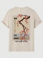 Today Tomorrow Tokyo Flower Festival T Shirt Men Fashion O-Neck Tshirts Summer Cotton Tops Fashion Loose Street Hip Hop T-Shirts S chaki