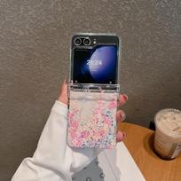 For Samsung Galaxy Z Flip 3 4 5 6 Case Flowers Painted Bracelet Transparent Hinge Shockproof Folding Hard Case Accessories Funda For Z Flip 5