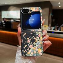 Garden Flower Case For Samsung Galaxy Z Flip 6 5 4 3 Capa Leather Texture Silicone Folding Cover For Samsung Z Flip6 Flip5 Flip4 For Samsung Galaxy Z Flip 5 gray
