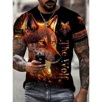 Wolf Print Men's Short Sleeves T-shirt Men's Fashion Personality Street Casual Summer Short Sleeves S black