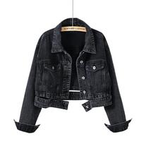 Chic Hong Kong-Style Black Denim Jacket for Women - Retro High-Waist, Short Design for Spring and Autumn. 3XL (88-98 kg) juoda