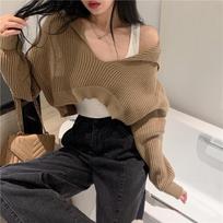 Hong Kong Taste Vintage Chic Sweater Autumn and Winter New Design Sense of Small Fashion Short Style Knitwear Top Women One size
