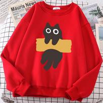 Fun Adhesive Tape Cat Cute Print Cartoons Hoody Men Women Hoodie Autumn New Hoodies O-Neck Loose Clothes Sweatshirts S