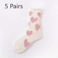 5 poros Moteriškos koralinio aksomo vidutinio ilgio kojinės Rudens ir žiemos aksominės sustiprintos šiltos frotinės kojinės Grindų kojinės 5 Pairs balta