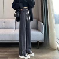 Women's High-Waist Wide-Leg Pants: Contrast Edge, Drape Style, for Spring & Fall 2022 M gray