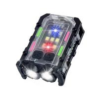 EDC LED žibintuvėlis nešiojamas daugiafunkcis šviestuvas su dangtelio spaustuku, magnetu gale, 8 režimai, mini raktų pakabukas, avarinis kempingo darbo žibintas Black-Colorful strip