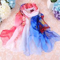 Elegant Beautiful Gradient Peony Chiffon Georgette Bandana Scarf Women Foulard Summer Beach Sunscreen Thin Hijab gray