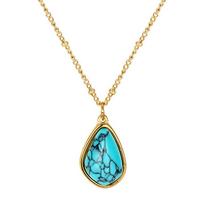 Water drop turquoise oval pendant necklace women's niche light luxury high-end collarbone chain beige