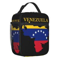 Venezuela Map Flag Country Thermal Insulated Lunch Bag Women Republic Of Venezuela Resuable Lunch Container for Outdoor Food Box 26x21x11CM smėlis