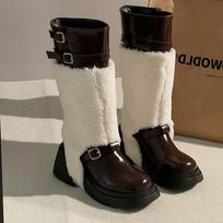 Fur Platform High Boots Women Designer New Mid Heels Shoes Woman 2024 Trend Snow Boots Fashion Winter Chelsea Boots Femme Shoes 35 ruda