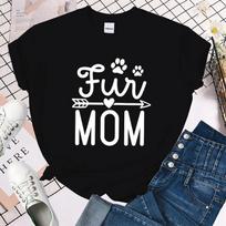 (Premium T-shirt)Fashion Funny Cat Fur Mom Printed T-Shirts Women Summer Casual Short Sleeved T-Shirts Round Neck Tops M juoda
