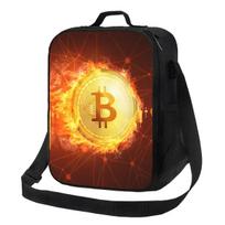 Bitcoin Coin Insulated Lunch Bag for Women Btc Crypto Currency Cooler Thermal Lunch Box Office Picnic Travel 26.5x20x11.5CM smėlis