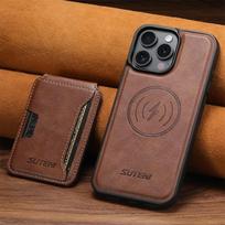 Nuimamas magnetinis belaidis įkroviklis piniginė dėklas kortelių laikiklis telefono dėklas iPhone 16 15 Plus 14 13 12 Pro Max odinis dangtelis For iPhone 15 Plus