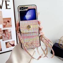 Odinė piniginė-dėklas telefonui per petį Samsung Galaxy Z Flip 6 5 4 3 Flip6 Flip4 Flip4 Flip3 su kortelių laikikliu Apsauginis dangtelis Galaxy Z Flip5 gray