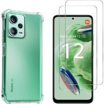 Shockproof Case for Xiaomi Redmi Note 12 5G and 2 Tempered Glass Screen Protector Phonillico® skaidri