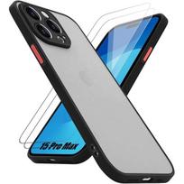 Case - Silicone - for iPhone 15 Pro Max - Shockproof - Matte - 2 Tempered Glasses Included
