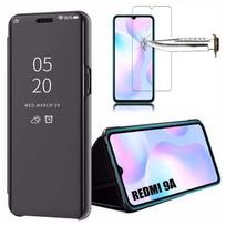 Coque de protection rigide pour Redmi 9A avec verre trempé inclus - E.F.CONNECTION - Effet miroir anti-choc noir