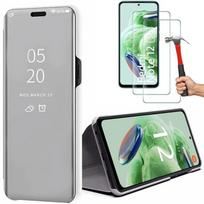 Case for Xiaomi Redmi Note 12 5G + 2 Tempered Glasses. Smart Case Mirror Effect Protection Silver