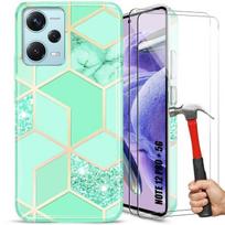 Coque Pour Xiaomi Redmi Note 12 Pro Plus 5G - Antichoc - Motif Marbre Turquoise - 2 Verres Trempés Offerts