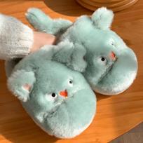 Žieminės Mielos Gyvūnų Kailio Šlepetės Moterims Madingos Kawaii Pūkuotos Žieminės Šiltos Šlepetės Įsimylėjėliams Animacinės Plokščios Patogios Namų Šlepetės 36-37 žalia