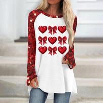 Women's Fashionable All-match Long Sleeve Mid-Length Valentine's Day Love Heart Print Top L