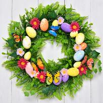 Simulation Egg Aquatic Rattan, Easter Home Green Plant Decoration Wall Hanging Artificial Egg Wreath 45CM