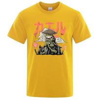 Men's Anime The Last Frog Print T-Shirts Fashionable Casual Breathable Crew Neck Shirts Oversized Cotton Short Sleeve Top S