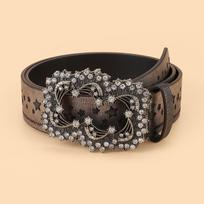 Women's Retro Rhinestone Star Embossed Carving Ethnic Style Fashion Belt 110 cm kupranugaris