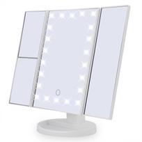 Nešiojamas LED makiažo veidrodis su lietimui jautriu jungikliu, 3 šonų dizainas, 180° pasukimas ir papildoma šviesa grožiui paryškinti. 22 Lights balta