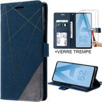 Case for Samsung A52 4G-5G A52s 5G + 2 Tempered Glasses - Protection Leather Effect Navy Blue mėlyna