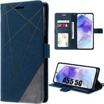 Case for Samsung Galaxy A55 5G, Navy Blue, Shockproof PU Leather with Card Holder and Stand Function, Retro Effect mėlyna