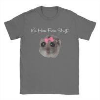 Vintage Ni Hao Fine Shyt Funny Humor Sayings T-Shirt Men Round Neck Cotton T Shirt Sad Hamster Short Sleeve Tees Plus Size Tops S tamsiai pilka spalva