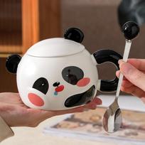 Kūrybiškas Ir Mielas Panda Keramikinis Puodelis Namams Didelės Talpos Biuro Poros Vandens Puodelis Su Dovanomis Didelės Vertės Cup + lid + spoon [400ml]