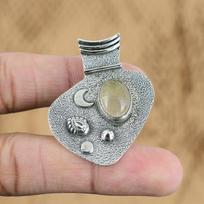 Mothers day Deal Oval Golden Rutile Stone Daughter Unique New Pendant 925 Silver